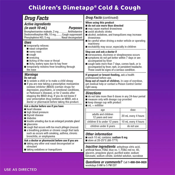 3 Pack - Children's Dimetapp Grape Cold & Cough Medicine 8 fl oz