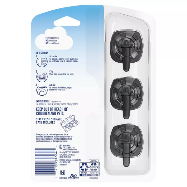 3 Pack - Febreze Unstopables Odor-Fighting Car Freshener Vent Clip 3ct Each