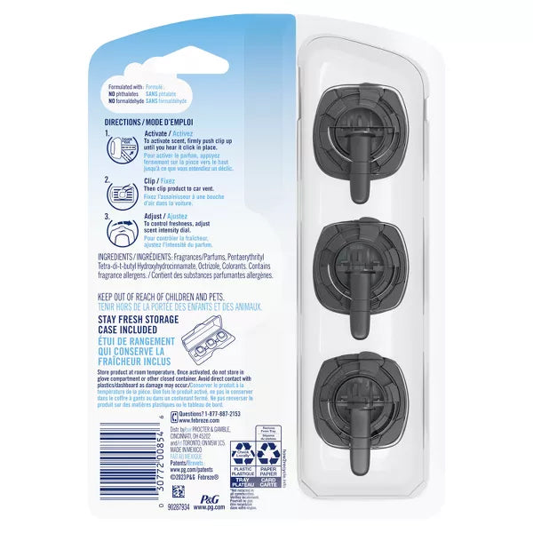 3 Pack - Febreze Car Air Freshener Vent Clip Gain Moonlight Breeze Scent 3ct Each