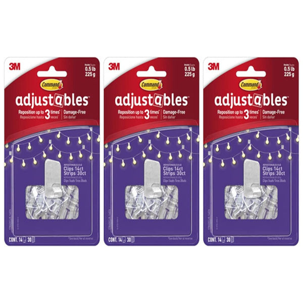 3 Pack - 17840CLR-14ES Adjustables Clips & Strips, Repositionable 14 Clips 30 Strips Each