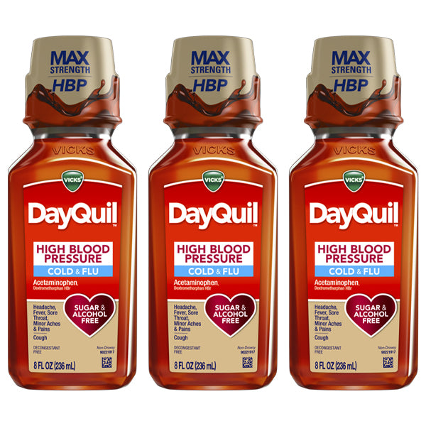 3 Pack - Vicks DayQuil Cold & Flu High Blood Pressure Max Strength 8oz