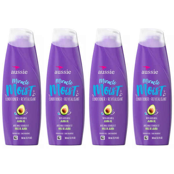 4 Pack - Aussie Miracle Moist Conditioner with Avocado & Jojoba Oil 12.1oz