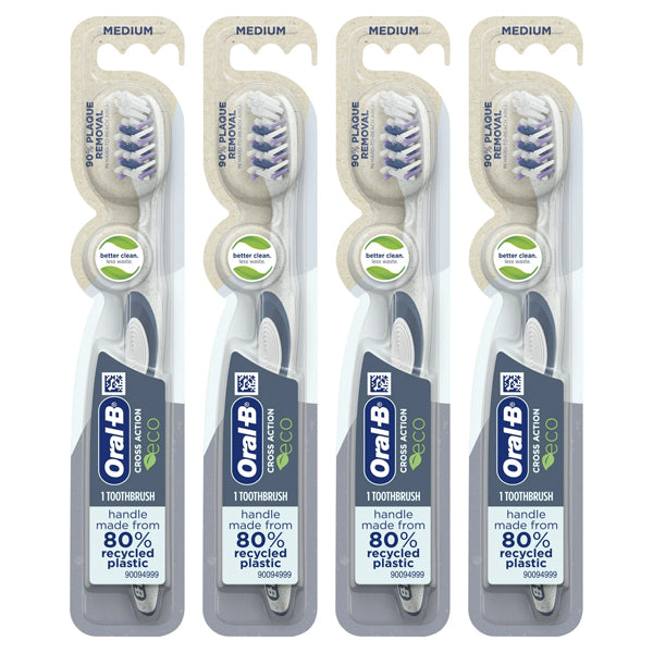 4 Pack - Oral-B CrossAction Eco Manual Toothbrush, Medium Bristles