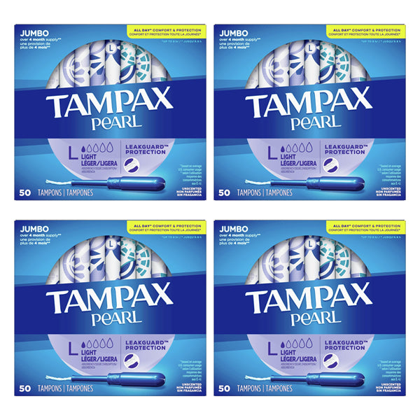 4 Pack - Tampax Pearl Tampons Light Absorbency Plastic LeakGuard Unscented 50ct