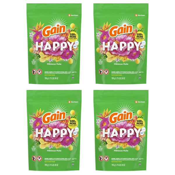 4 Pack - Gain Super Sized Flings Laundry Detergent Pacs Hibiscus Hula Scent 18ct Each