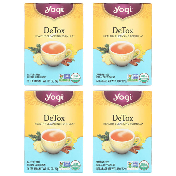 4 Pack - Yogi Healthy Cleansing DeTox Caffeine Free Tea 16 Count Each