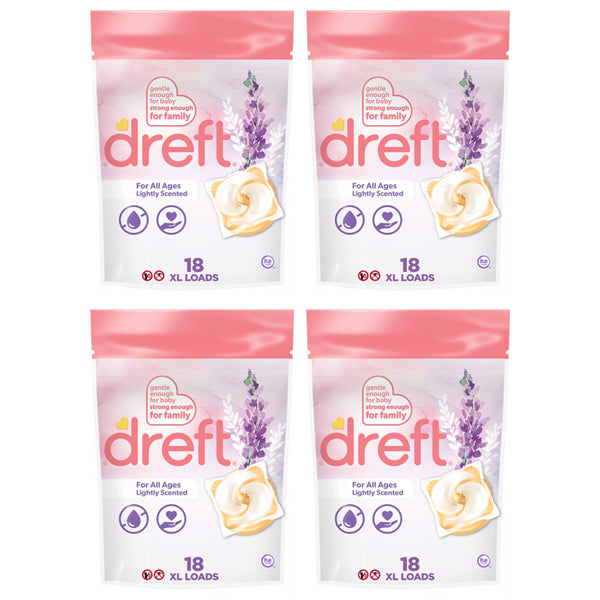 4 Pack - Dreft Laundry Detergent XL Pacs Light Scent Lavender 18 Count Each