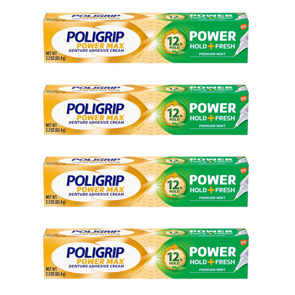 4 Pack - Super Poligrip Power Hold + Fresh Denture Cream Premium Mint 2.2oz