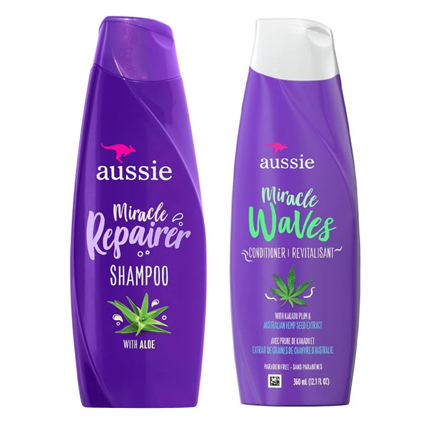 4 Pack - Aussie Miracle Waves & Repair Shampoo & Conditioner Bundle