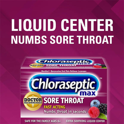 4 Pack - Chloraseptic Max Strength Sore Throat Lozenges Wild Berries 15 Count