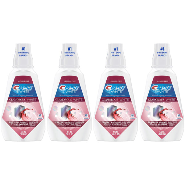 4 Pack - Crest 3D White Glamorous White Alcohol Free Mouthwash Fresh Mint 16oz