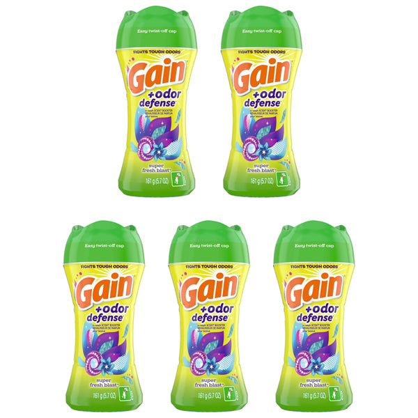 5 Pack - Gain + Odor Defense In-Wash Scent Booster Super Fresh Blast Scent 5.7 oz