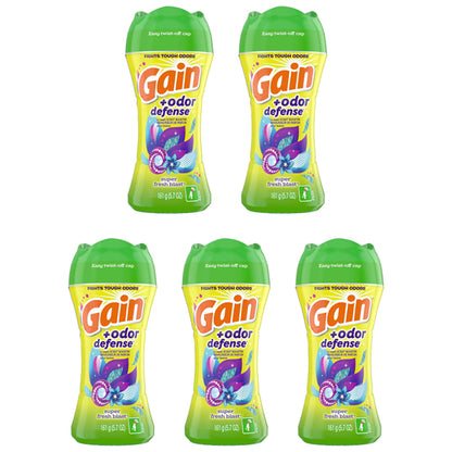 5 Pack - Gain + Odor Defense In-Wash Scent Booster Super Fresh Blast Scent 5.7 oz