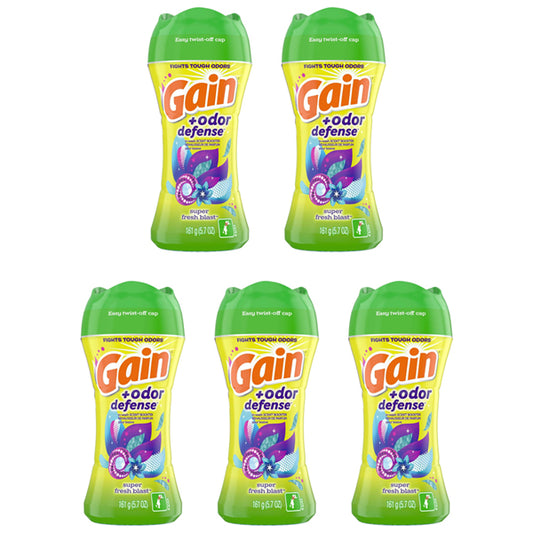 5 Pack - Gain + Odor Defense In-Wash Scent Booster Super Fresh Blast Scent 5.7 oz