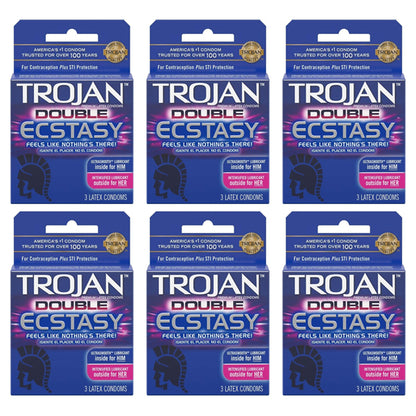 6 Pack - Trojan Double Ecstasy Ultrasmooth Lubricated Latex Condoms 3 Count Each