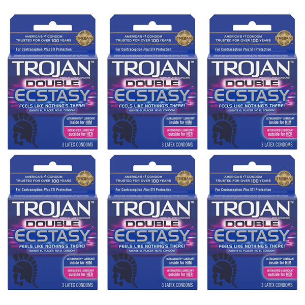 6 Pack - Trojan Double Ecstasy Ultrasmooth Lubricated Latex Condoms 3 Count Each