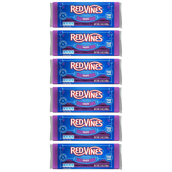 6 Pack - Red Vines Twists Grape Flavor Soft & Chewy Candy 5oz Tray