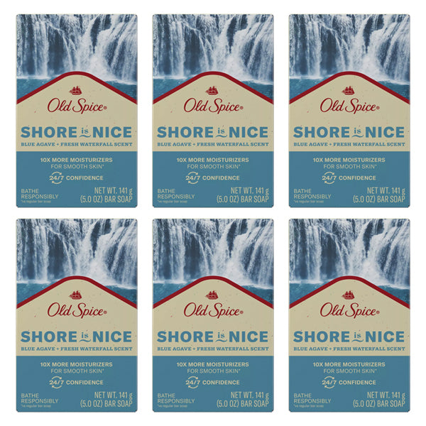 6 Pack - Old Spice Bar Soap Shore Is Nice Blue Agave + Fresh Waterfall