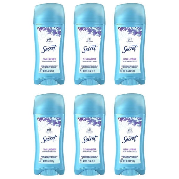 6 Pack - Secret Invisible Solid Antiperspirant and Deodorant Clean Lavender 2.6oz