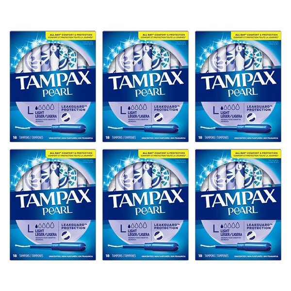 6 Pack - Tampax Pearl Light Absorbency Tampon with Leakguard Protection 18ct