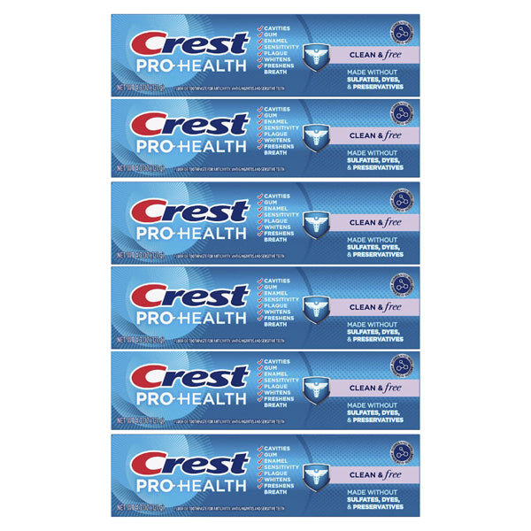 6 Pack - Crest Pro Health Clean & Free Toothpaste 4.3oz