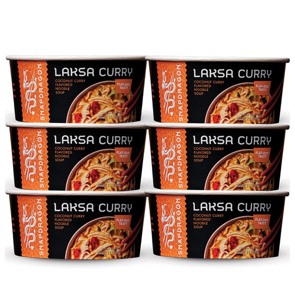 6 Pack - Snapdragon Laksa Curry Instant Noodle Bowls Coconut Curry Flavor 2.1oz