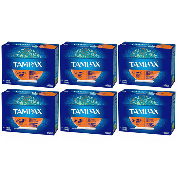 6 Pack - Tampax Tampons Super Plus Absorbency Cardboard Applicator 40 Count