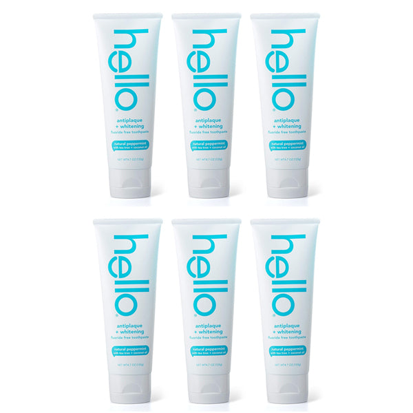 6 Pack - Hello Oral Care Fluoride Free Whitening Toothpaste Peppermint 4.7oz