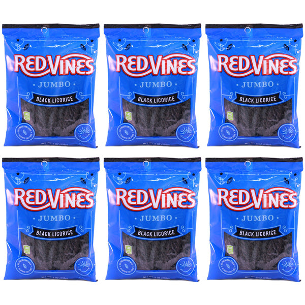 6 Pack - Red Vines Black Jumbo Soft & Chewy Licorice Twists 8oz Bag