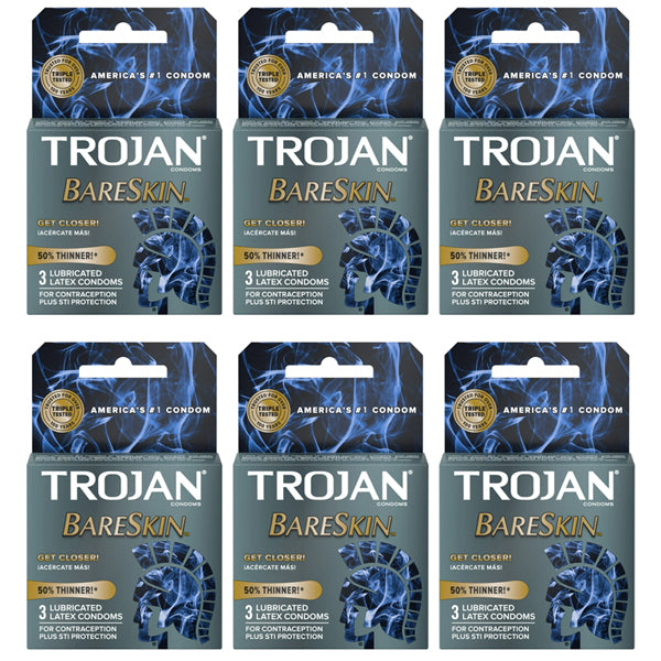 6 Pack - Trojan Sensitivity BareSkin Lubricated Premium Latex Condoms 3 ct Each