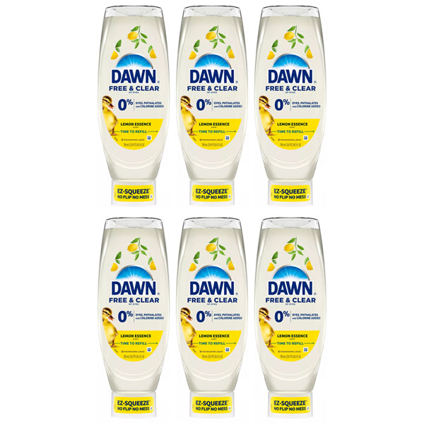 6 Pack - Dawn Lemon Essence Free & Clear Ez Squeeze Dishwashing Liquid 24.3oz