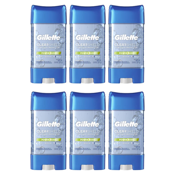 6 Pack - Gillette Clear Gel Power Rush Scent Anti-Perspirant for Men 3.8 oz