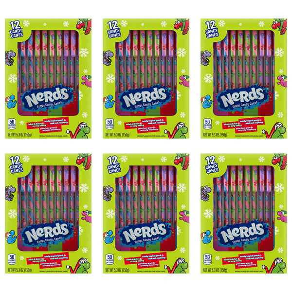 6 Pack - Nerds Holiday Candy Canes Assorted Flavors 12 Count Each