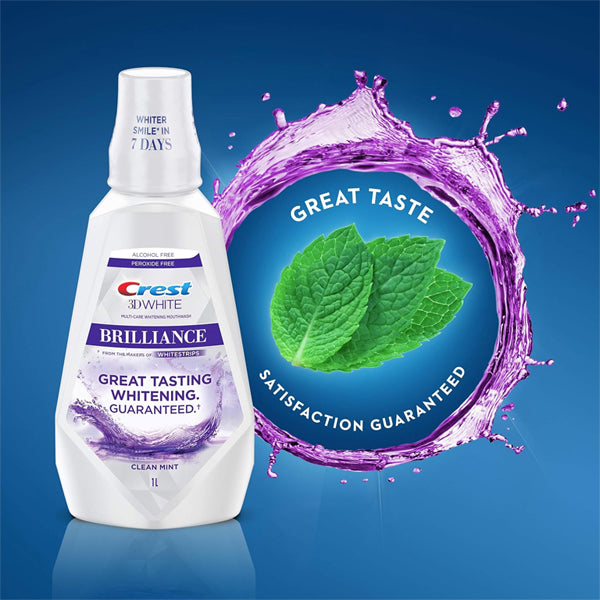 6 Pack - Crest 3D White Brilliance Alcohol Free Whitening Mouthwash Clean Mint 1L