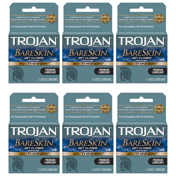 6 Pack - Trojan Sensitivity BareSkin Lubricated Premium Latex Condoms 3 ct Each