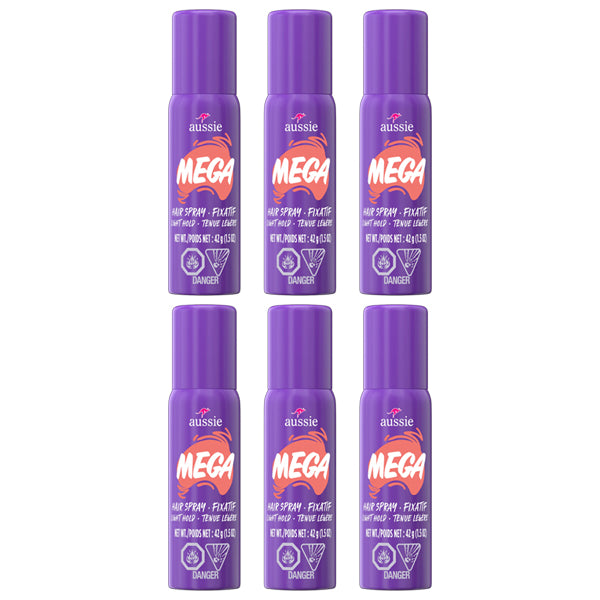 6 Pack - Aussie Mega Hair Spray Light Hold 42g