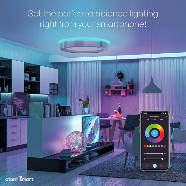 Atomi Smart WiFi LED Ceiling Light 2200 Lumens 24W Color Changing and Dimmable