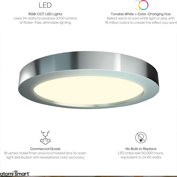 Atomi Smart WiFi LED Ceiling Light 2200 Lumens 24W Color Changing and Dimmable