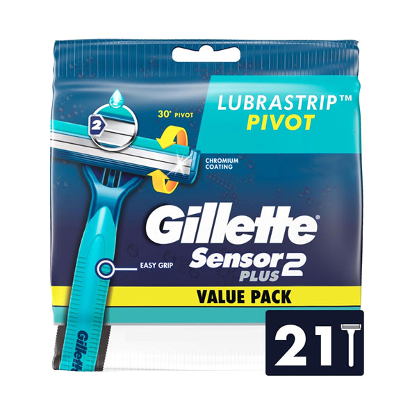 Gillette Sensor2 Plus Lubrastrip Pivot Men's Disposable Razor 21 Count