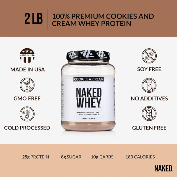 Naked Whey Cookies and Cream Grass Fed Whey Protein Powder 2lb