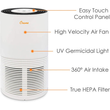 Crane Air Purifier with True HEPA Filter Germicidal UV Light EE-5068