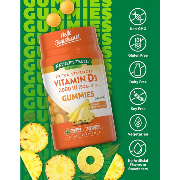 2 Pack - Nature's Truth Vitamin D3 Gummies 2000 IU Pineapple 20 Count