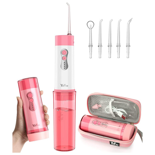 Water Flosser Oral Irrigator Portable Water Teeth Cleaning Pick With 5 Tips - Pink