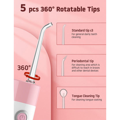 Water Flosser Oral Irrigator Portable Water Teeth Cleaning Pick With 5 Tips - Pink