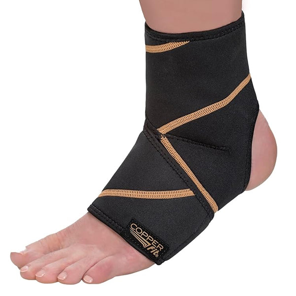 Copper Fit Rapid Relief & Hot/Cold Ankle Foot Wrap with Hot Cold Pack, Black, One Size Fits Most