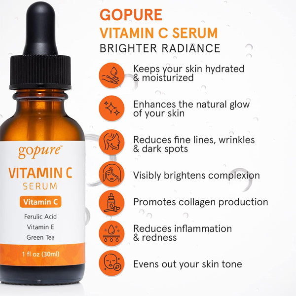 goPure Vitamin C Radiance-Boosting Face Serum for Glowing Skin 1oz