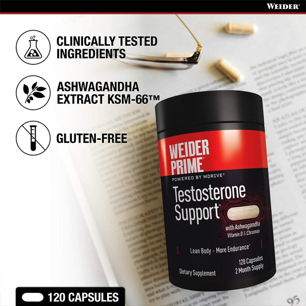 Weider Prime Testosterone Support with Ashwagandha 120 Capsules