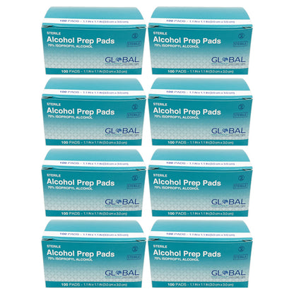 8 Pack - Sterile Alcohol Prep Pads 70% Isopropyl 3x3cm - 800 Pads Total!