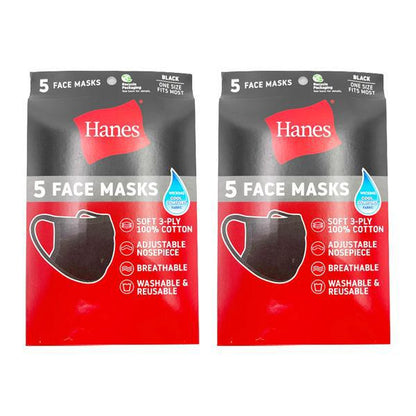 Hanes Cotton Fabric Reusable Washable Comfortable Face Mask - 2 Pack